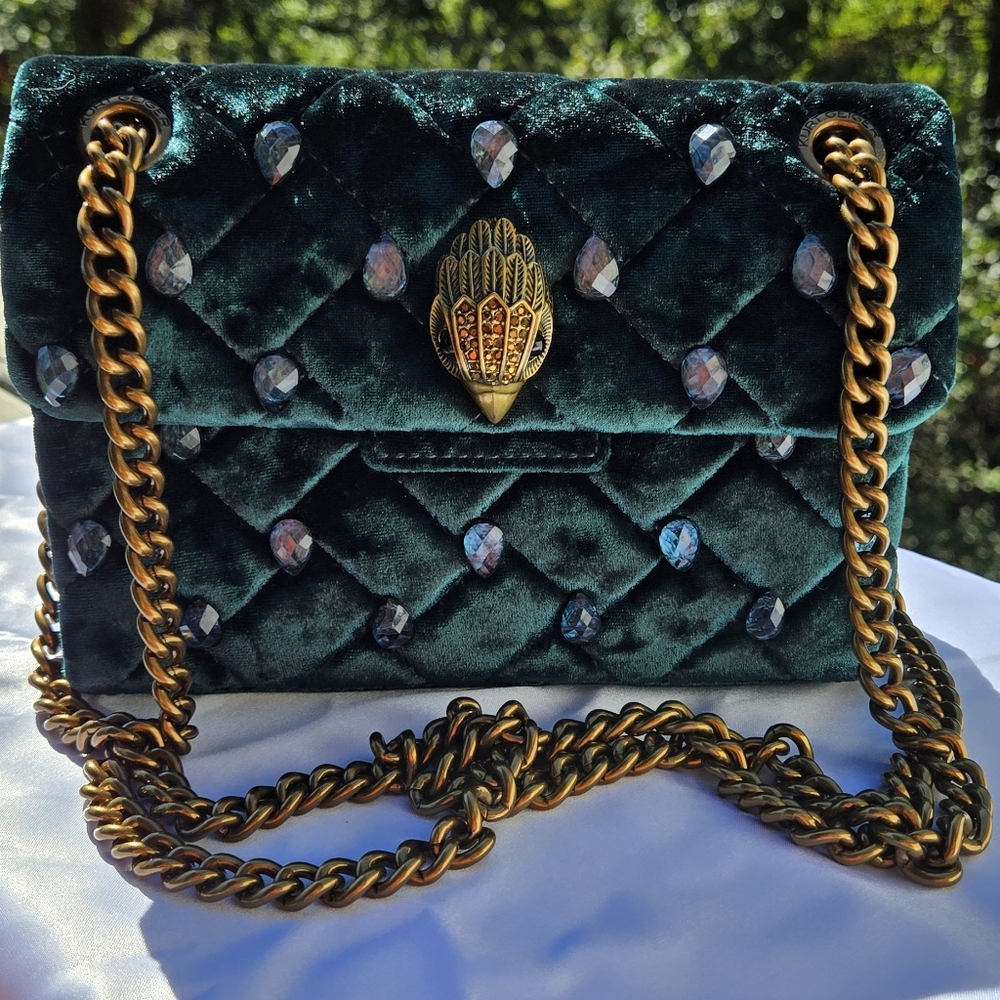 Kurt Geiger Green Velvet Crossbody Bag with Gold Chain